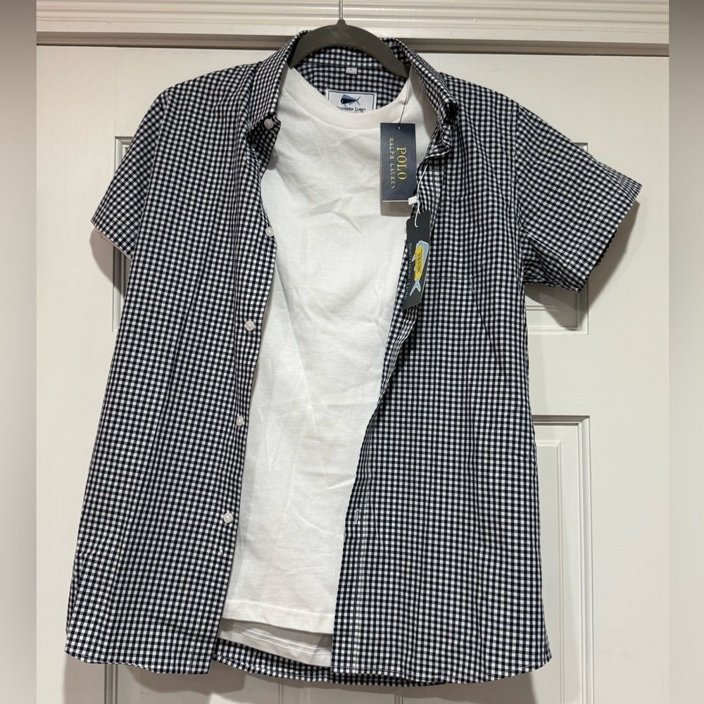 NWT Boys Ralph Lauren Polo + Southern Lure Dress Shirt Bundle Navy sz L